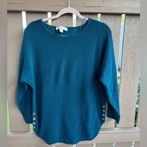 Michael Kors Teal Crew Neck Sweater with Button Details